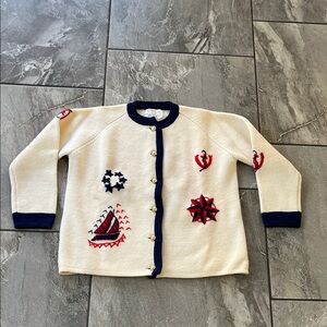 ⚓️ Cyn Les Vintage 60s 100% Wool Cardigan Sweater Nautical Boat Size S/M